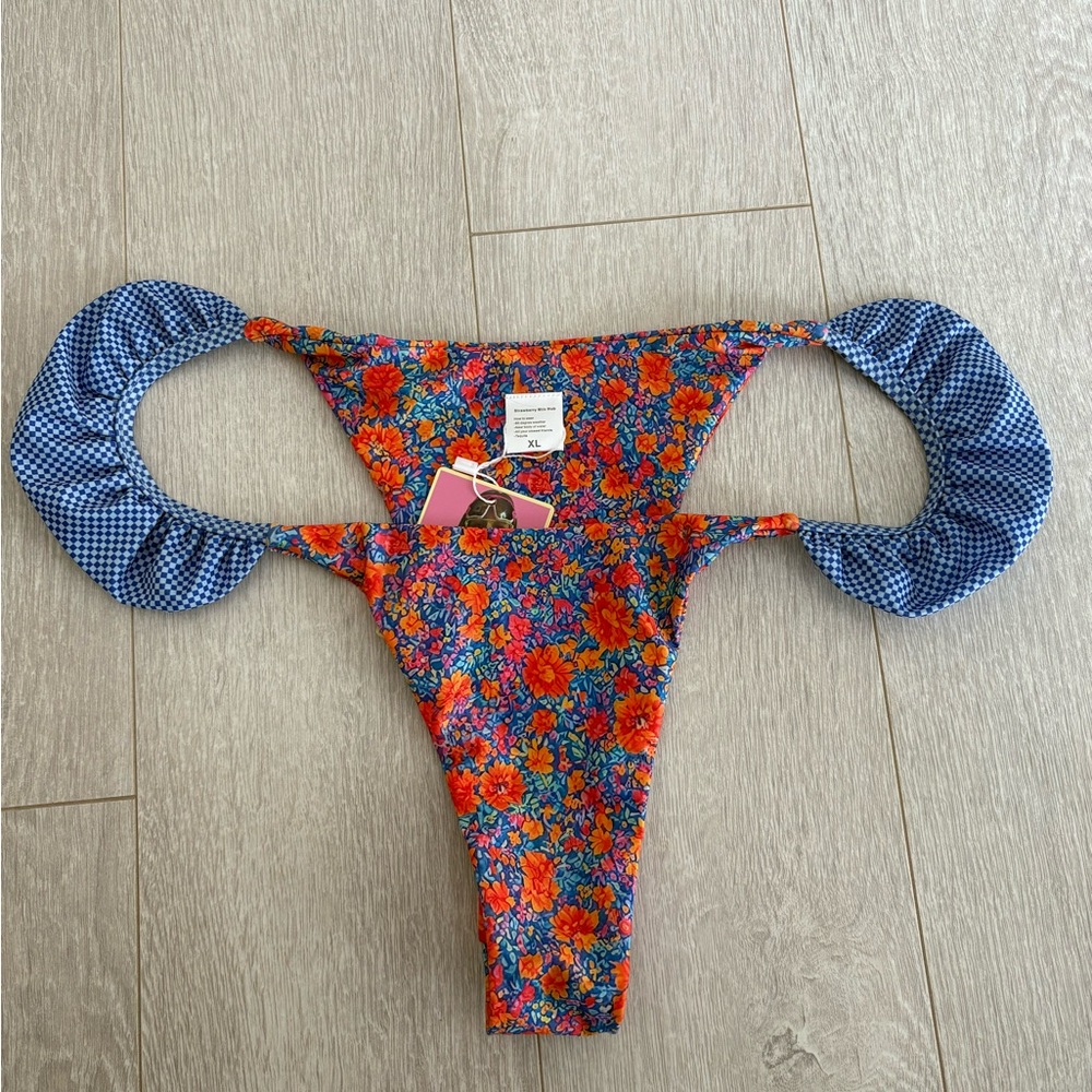 Strawberry Milk Mob Floral and Blue Bikini